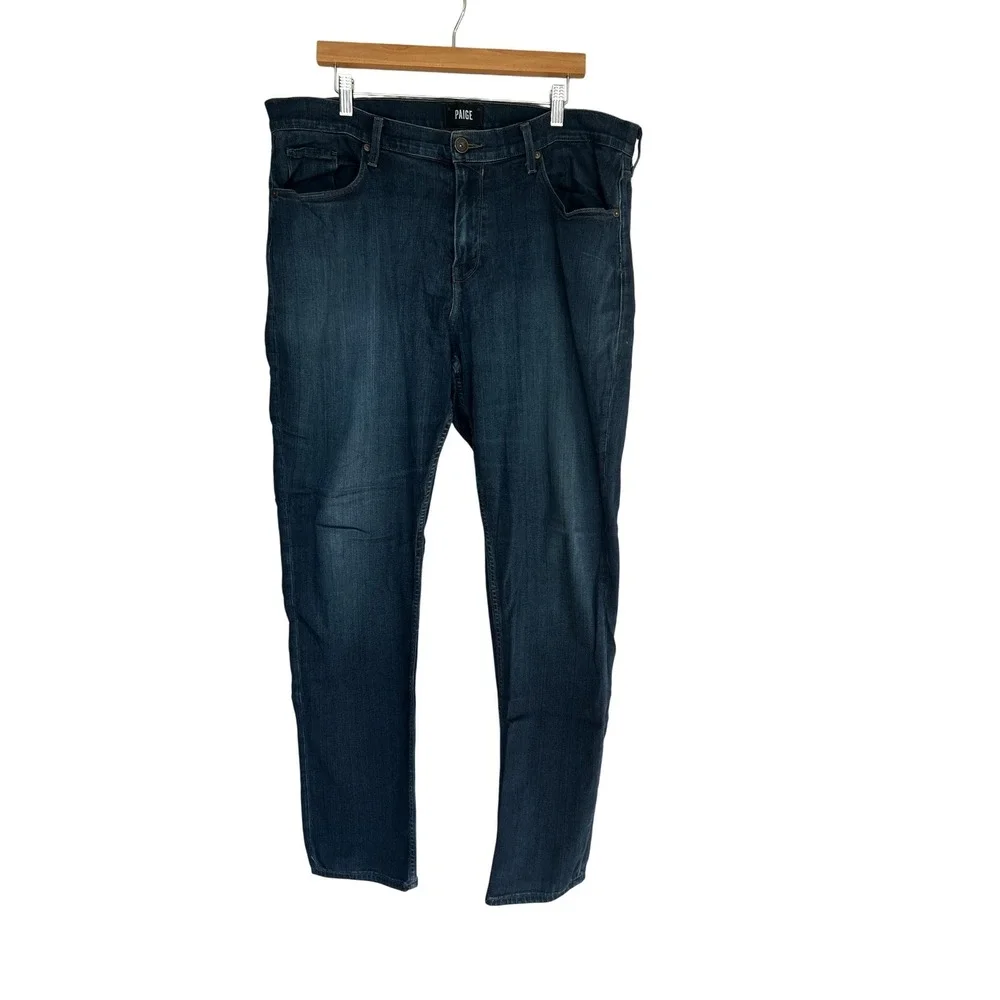 PAIGE Federal Dark Wash Denim Jeans 38x32 Straight Leg Stretch - Picture 1 of 10